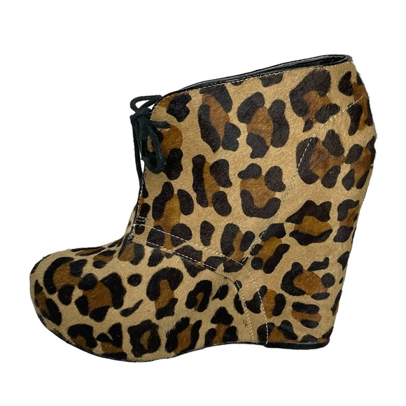 Steve Maddie Annnie 9.5 leopard wedge booties tan black - Picture 6 of 7